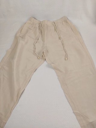 Pantaloni Lino Beige Gamba Ampia