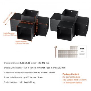 Kit de Soporte para Pérgola 6''x6''(Tamaño Interno 5.6x5.6), 2pcs Soporte de Esquina de 4 Vías de Alta Resistencia para Trabajos en Madera, Kit de Base para Poste de DIY, Instalación Fácil de Viga...
