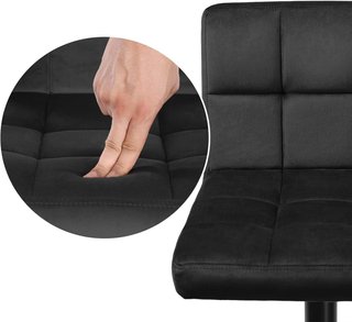 Taburetes de Bar, Set de 2 Taburetes de Cocina con Superficie de Terciopelo, Altura Regulable, Silla de Cocina Giratoria con Respaldo y Reposapiés, Negro LJB014B01