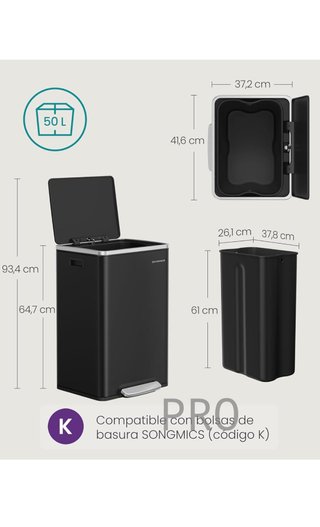 Cubo de Basura 50 L, con 15 Bolsas