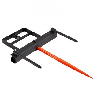 39" Hay Spear, Bale Spears 1600lbs Loading Capacity, Skid Steer Loader Tractor Bucket Attachment with 2pcs 17.5" Stabilizer Spears and 60" Chain, Quick Attach Spike Forks