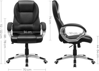 Silla de Oficina Ergonómica, Silla Directiva, Giratoria y Altura Ajustable, Para Escritorio en Estudio y Oficina, Con Ruedas, Negro OBG22B