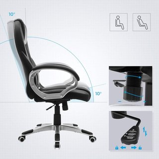 Silla de Oficina Ergonómica, Silla Directiva, Giratoria y Altura Ajustable, Para Escritorio en Estudio y Oficina, Con Ruedas, Negro OBG22B