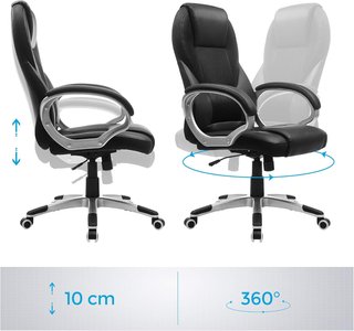 Silla de Oficina Ergonómica, Silla Directiva, Giratoria y Altura Ajustable, Para Escritorio en Estudio y Oficina, Con Ruedas, Negro OBG22B