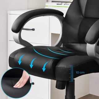 Silla de Oficina Ergonómica, Silla Directiva, Giratoria y Altura Ajustable, Para Escritorio en Estudio y Oficina, Con Ruedas, Negro OBG22B