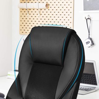 Silla de Oficina Ergonómica, Silla Directiva, Giratoria y Altura Ajustable, Para Escritorio en Estudio y Oficina, Con Ruedas, Negro OBG22B