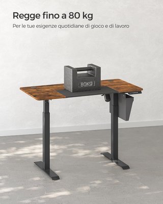 Escritorio Regulable en Altura Eléctrico, 120 X 60 Cm, Escritorio Eléctrico, Mesa Con Memoria para 4 Alturas, Puerto USB-C, Marrón Vintage y Negro Mate LSD015X01