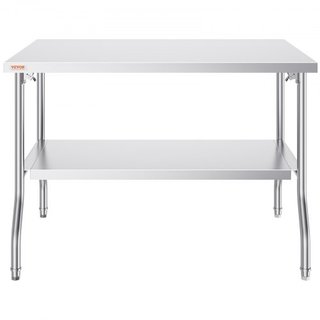 Mesa de Preparación Comercial Plegable, Mesa de Trabajo Comercial de 48 x 30 Pulgadas con Estante Inferior, Mesa Plegable de Acero Inoxidable de Alta Resistencia, para Cocina en Casa, Restaurante,...