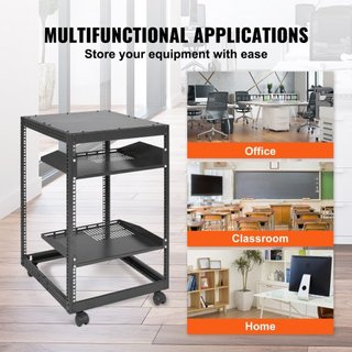 Rack de Servidor Abierto de 15U, Profundidad Ajustable de 58.5-101.6cm/23-40 in, Rack de Servidor de Red Montado en Pared o Independiente, Rack AV de 4 Postes con Ruedas, Soporta Todo Su Equipo de...