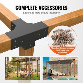 Kit de Soporte para Pérgola 10.2 cm x 10.2 cm, Tamaño Interno 9.1 cm x 9.1 cm 2pcs Soporte de Esquina de 4 Vías de Alta Resistencia para Trabajos en Madera, Kit de Base para Poste de Instalación F...