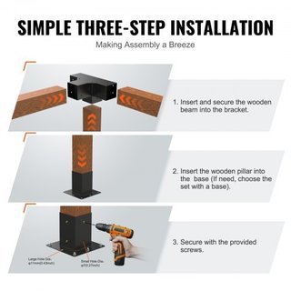 Kit de Soporte para Pérgola 10.2 cm x 10.2 cm, Tamaño Interno 9.1 cm x 9.1 cm 2pcs Soporte de Esquina de 4 Vías de Alta Resistencia para Trabajos en Madera, Kit de Base para Poste de Instalación F...
