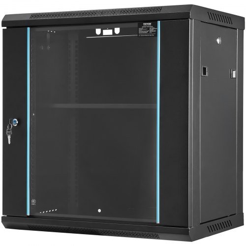 Gabinete de Servidor de Red Montado en Pared de 12U, 39.4cm/15.5" de Profundidad, Enclosure de Rack de Servidor, Capacidad de Carga Máxima Montada en el Suelo de 90 kg/200 lbs, con Puerta de Vidri...