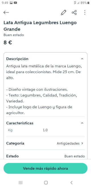 Lata Antigua Legumbres Luengo Grande