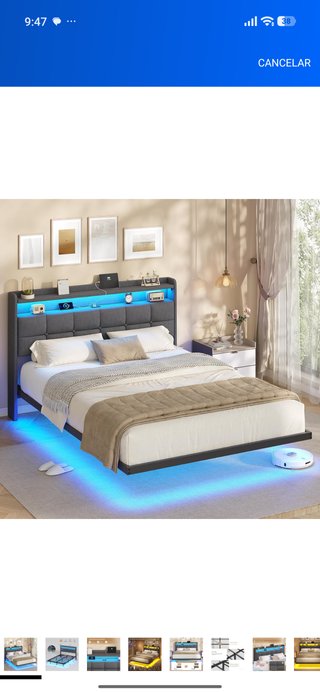 Cama Matrimonio 160x190 Tela Gris Nueva