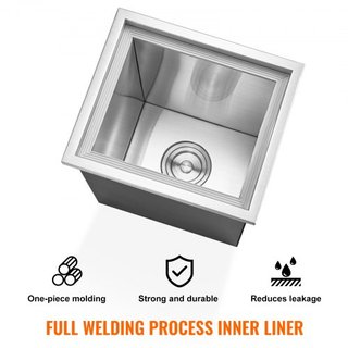 Cajón de Hielo Integrado, 14"L x 12"W x 18"H Enfriador de Acero Inoxidable, Bin de Hielo Comercial con Tapa, Bar de Hielo para Cocina Exterior de 40 qt, Incluye Tubería de Drenaje y Tapón de Drena...