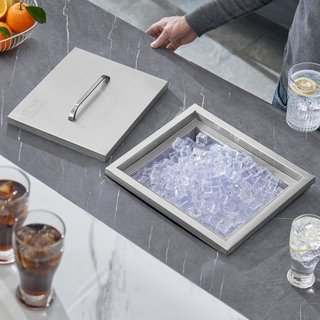 Cajón de Hielo Integrado, 14"L x 12"W x 18"H Enfriador de Acero Inoxidable, Bin de Hielo Comercial con Tapa, Bar de Hielo para Cocina Exterior de 40 qt, Incluye Tubería de Drenaje y Tapón de Drena...