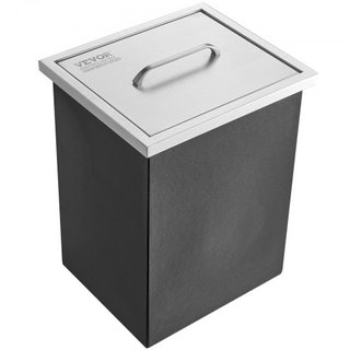 Cajón de Hielo Integrado, 14"L x 12"W x 18"H Enfriador de Acero Inoxidable, Bin de Hielo Comercial con Tapa, Bar de Hielo para Cocina Exterior de 40 qt, Incluye Tubería de Drenaje y Tapón de Drena...