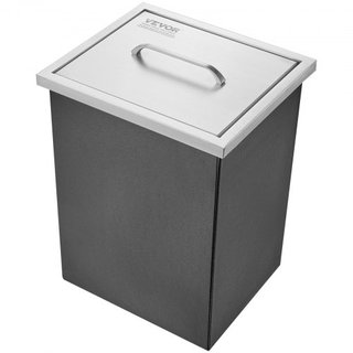 Cajón de Hielo Integrado, 14"L x 12"W x 18"H Enfriador de Acero Inoxidable, Bin de Hielo Comercial con Tapa, Bar de Hielo para Cocina Exterior de 40 qt, Incluye Tubería de Drenaje y Tapón de Drena...