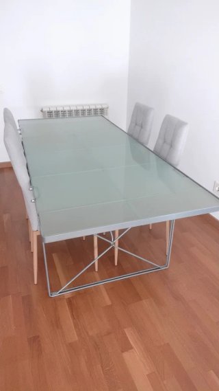 Mesa cristal y hierro seminueva 2x0.85 mts