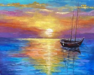 Cuadro al óleo Barco al atardecer