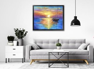 Cuadro al óleo Barco al atardecer