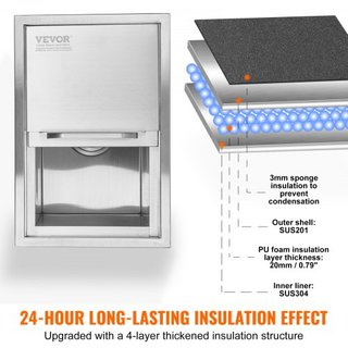 Cofre de Hielo Integrado, 46 cm L x 30.5 cm W x 36.8 cm H Enfriador de Hielo de Acero Inoxidable, Bin de Hielo Comercial con Tapa Deslizante, 38.7 L Bar de Hielo para Cocina Exterior, Incluye Tube...