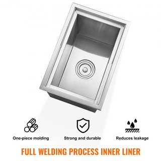 Cofre de Hielo Integrado, 46 cm L x 30.5 cm W x 36.8 cm H Enfriador de Hielo de Acero Inoxidable, Bin de Hielo Comercial con Tapa Deslizante, 38.7 L Bar de Hielo para Cocina Exterior, Incluye Tube...