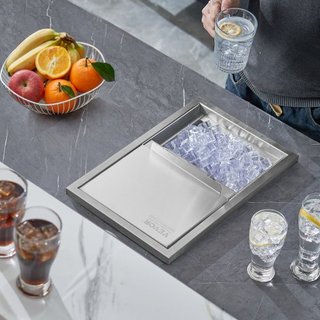 Cofre de Hielo Integrado, 46 cm L x 30.5 cm W x 36.8 cm H Enfriador de Hielo de Acero Inoxidable, Bin de Hielo Comercial con Tapa Deslizante, 38.7 L Bar de Hielo para Cocina Exterior, Incluye Tube...