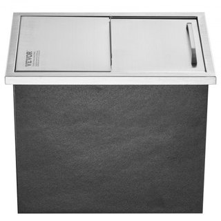 Cofre de Hielo Integrado, 46 cm L x 30.5 cm W x 36.8 cm H Enfriador de Hielo de Acero Inoxidable, Bin de Hielo Comercial con Tapa Deslizante, 38.7 L Bar de Hielo para Cocina Exterior, Incluye Tube...