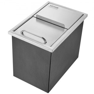 Cofre de Hielo Integrado, 46 cm L x 30.5 cm W x 36.8 cm H Enfriador de Hielo de Acero Inoxidable, Bin de Hielo Comercial con Tapa Deslizante, 38.7 L Bar de Hielo para Cocina Exterior, Incluye Tube...