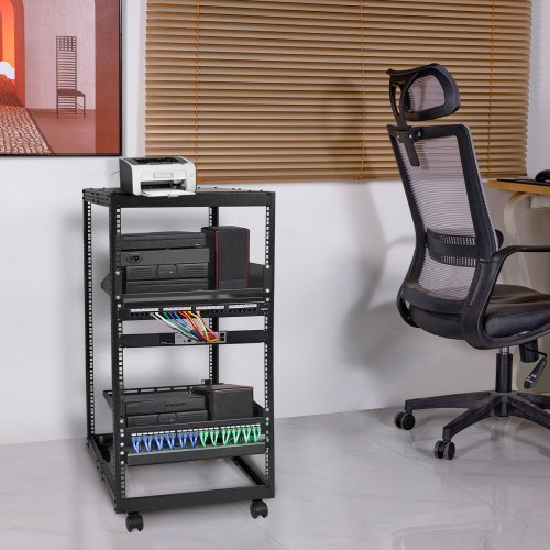 Rack de Servidor Abierto de 20U, Profundidad Ajustable de 58.5-101.6cm/223-40 in, Rack de Servidor de Red Montado en Pared o Independiente, Rack AV de 4 Postes con Ruedas, Soporta Todo Su Equipo d...