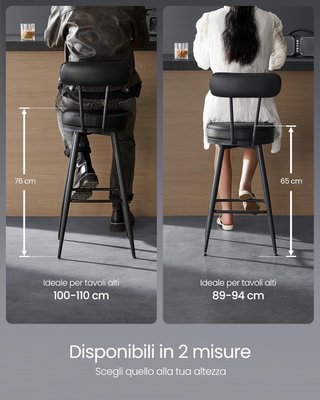 Colección EKHO - Juego de 2 Taburetes de Cocina, Taburetes de Bar Giratorios con Respaldo, Sillas de Cocina, Tapizado con Costura, Moderno de Mediados de Siglo, Altura 76 cm, Negro Tinta LBC889B01