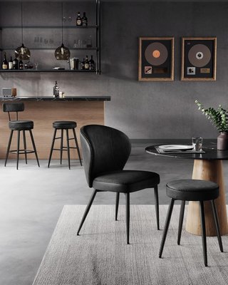 Colección EKHO - Juego de 2 Taburetes de Cocina, Taburetes de Bar Giratorios con Respaldo, Sillas de Cocina, Tapizado con Costura, Moderno de Mediados de Siglo, Altura 76 cm, Negro Tinta LBC889B01