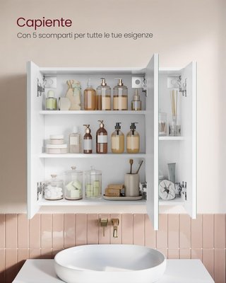 Colección KAILYN - Armario Espejo de Pared para Baño, Estilo Moderno, 15 X 60 X 55 Cm, Blanco BBK22WT