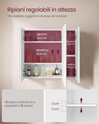 Colección KAILYN - Armario Espejo de Pared para Baño, Estilo Moderno, 15 X 60 X 55 Cm, Blanco BBK22WT