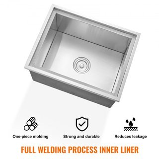 Cofre de Hielo Integrado, 22"L x 17"W x 12"H Enfriador de Acero Inoxidable, Bin de Hielo Comercial con Tapa, Bar de Hielo para Cocina Exterior de 40 qt, Incluye Tubería de Drenaje y Tapón de Drena...