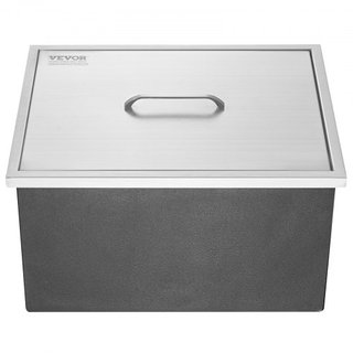 Cofre de Hielo Integrado, 22"L x 17"W x 12"H Enfriador de Acero Inoxidable, Bin de Hielo Comercial con Tapa, Bar de Hielo para Cocina Exterior de 40 qt, Incluye Tubería de Drenaje y Tapón de Drena...