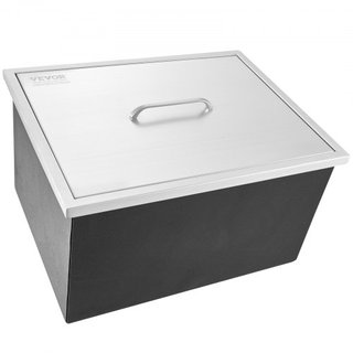 Cofre de Hielo Integrado, 22"L x 17"W x 12"H Enfriador de Acero Inoxidable, Bin de Hielo Comercial con Tapa, Bar de Hielo para Cocina Exterior de 40 qt, Incluye Tubería de Drenaje y Tapón de Drena...