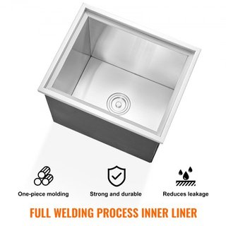 Cajón de Hielo Integrado, 21"L x 17"W x 18"H Enfriador de Acero Inoxidable, Bin de Hielo Comercial con Tapa, Bar de Hielo para Cocina Exterior de 40 qt, Incluye Tubería de Drenaje y Tapón de Drena...
