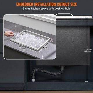 Cajón de Hielo Integrado, 21"L x 17"W x 18"H Enfriador de Acero Inoxidable, Bin de Hielo Comercial con Tapa, Bar de Hielo para Cocina Exterior de 40 qt, Incluye Tubería de Drenaje y Tapón de Drena...
