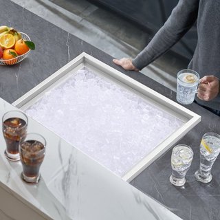 Cajón de Hielo Integrado, 21"L x 17"W x 18"H Enfriador de Acero Inoxidable, Bin de Hielo Comercial con Tapa, Bar de Hielo para Cocina Exterior de 40 qt, Incluye Tubería de Drenaje y Tapón de Drena...