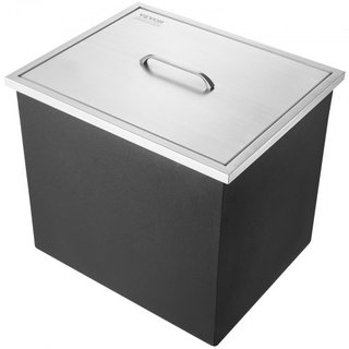 Cajón de Hielo Integrado, 21"L x 17"W x 18"H Enfriador de Acero Inoxidable, Bin de Hielo Comercial con Tapa, Bar de Hielo para Cocina Exterior de 40 qt, Incluye Tubería de Drenaje y Tapón de Drena...