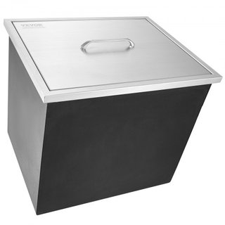 Cajón de Hielo Integrado, 21"L x 17"W x 18"H Enfriador de Acero Inoxidable, Bin de Hielo Comercial con Tapa, Bar de Hielo para Cocina Exterior de 40 qt, Incluye Tubería de Drenaje y Tapón de Drena...