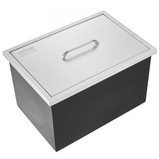 Cajón de Hielo Integrado, 21"L x 17"W x 18"H Enfriador de Acero Inoxidable, Bin de Hielo Comercial con Tapa, Bar de Hielo para Cocina Exterior de 40 qt, Incluye Tubería de Drenaje y Tapón de Drena...