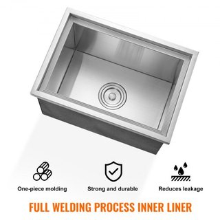 Cofre de Hielo Integrado, 51 cm L x 36 cm W x 30.5 cm H Enfriador de Acero Inoxidable, Bin de Hielo Comercial con Tapa, Bar de Hielo para Cocina Exterior de 37.9 L, Incluye Tubería de Drenaje y Ta...