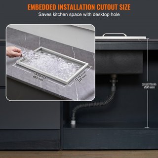 Cofre de Hielo Integrado, 51 cm L x 36 cm W x 30.5 cm H Enfriador de Acero Inoxidable, Bin de Hielo Comercial con Tapa, Bar de Hielo para Cocina Exterior de 37.9 L, Incluye Tubería de Drenaje y Ta...