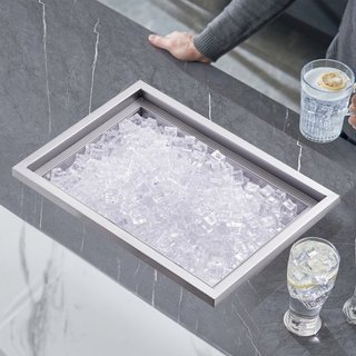 Cofre de Hielo Integrado, 51 cm L x 36 cm W x 30.5 cm H Enfriador de Acero Inoxidable, Bin de Hielo Comercial con Tapa, Bar de Hielo para Cocina Exterior de 37.9 L, Incluye Tubería de Drenaje y Ta...