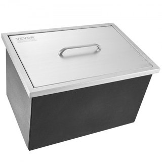 Cofre de Hielo Integrado, 51 cm L x 36 cm W x 30.5 cm H Enfriador de Acero Inoxidable, Bin de Hielo Comercial con Tapa, Bar de Hielo para Cocina Exterior de 37.9 L, Incluye Tubería de Drenaje y Ta...