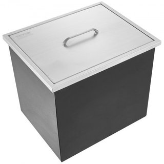 Cofre de Hielo Integrado, 51 cm L x 36 cm W x 30.5 cm H Enfriador de Acero Inoxidable, Bin de Hielo Comercial con Tapa, Bar de Hielo para Cocina Exterior de 37.9 L, Incluye Tubería de Drenaje y Ta...