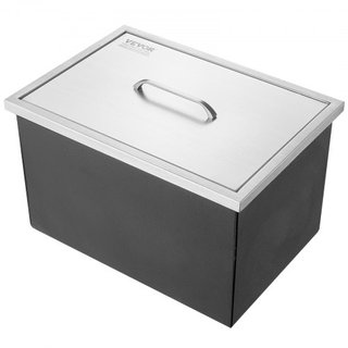 Cofre de Hielo Integrado, 51 cm L x 36 cm W x 30.5 cm H Enfriador de Acero Inoxidable, Bin de Hielo Comercial con Tapa, Bar de Hielo para Cocina Exterior de 37.9 L, Incluye Tubería de Drenaje y Ta...